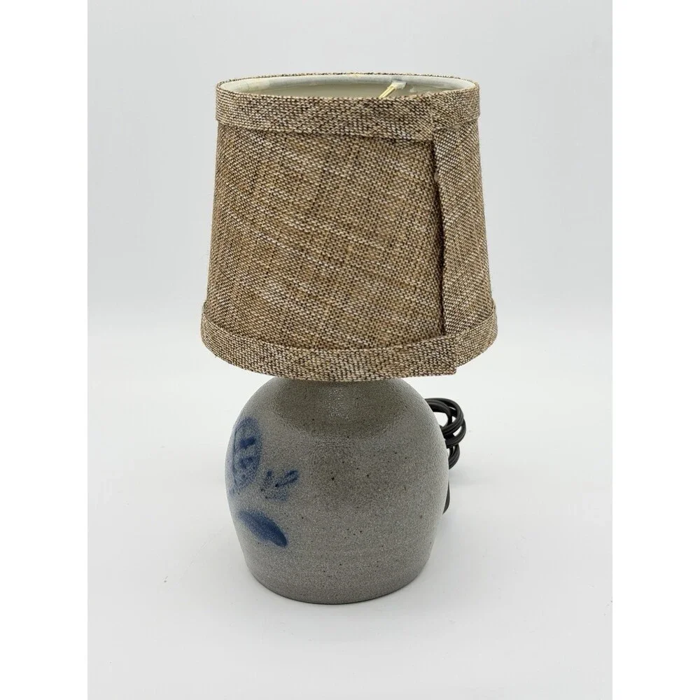 1997 Rowe Pottery salt-glazed stoneware accent lamp painted Blue Heart 8.5 Small